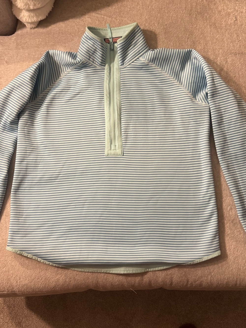 Vineyard vines, reversible Light Blue & White Striped Quarter-Zip Pullover